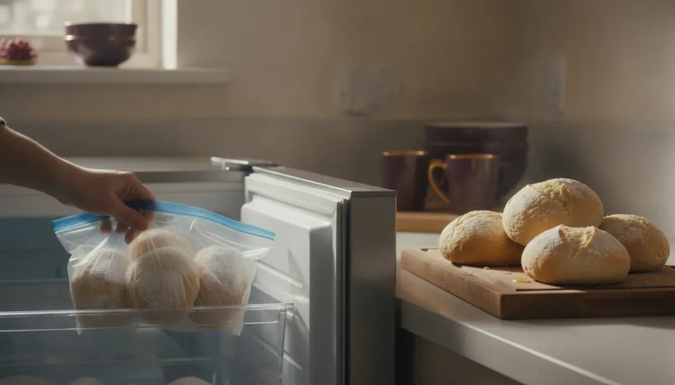 Gefrorene Brötchen aus dem Froster und frisch aufgebacken