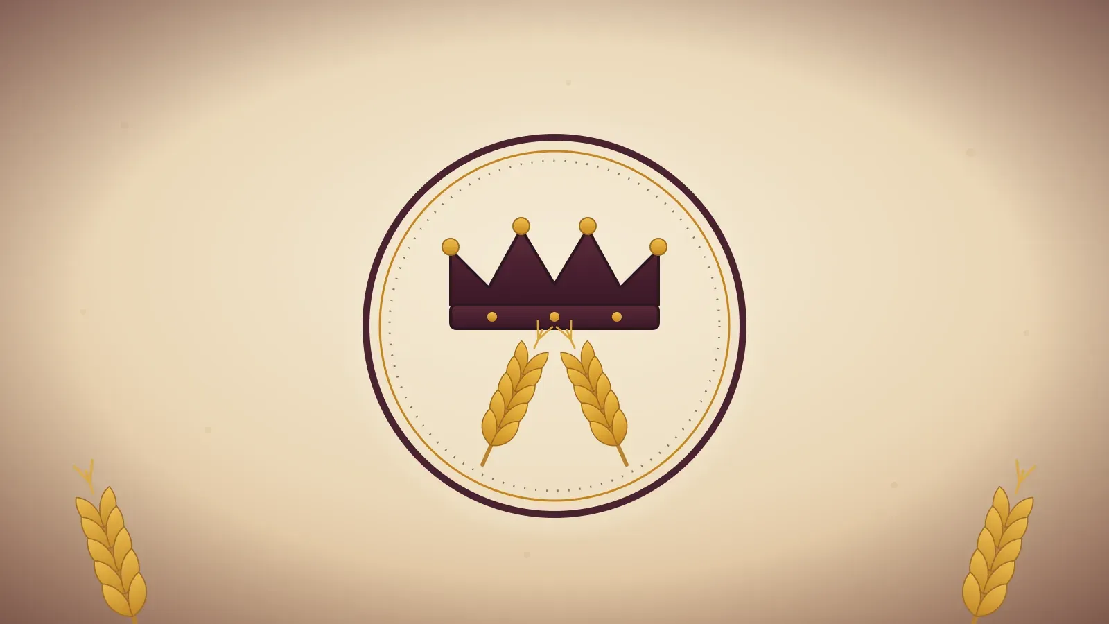 Dinkelking Markenemblem mit Krone und Dinkelähren in den Marken-Farben Burgunder, Karamell und Gold